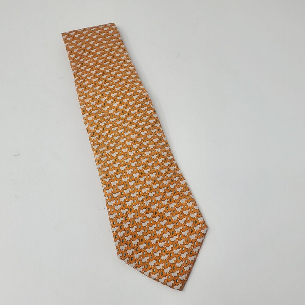 Hunting World Orange and tan Rhinoceros 100% Silk tie - Picture 2 of 9